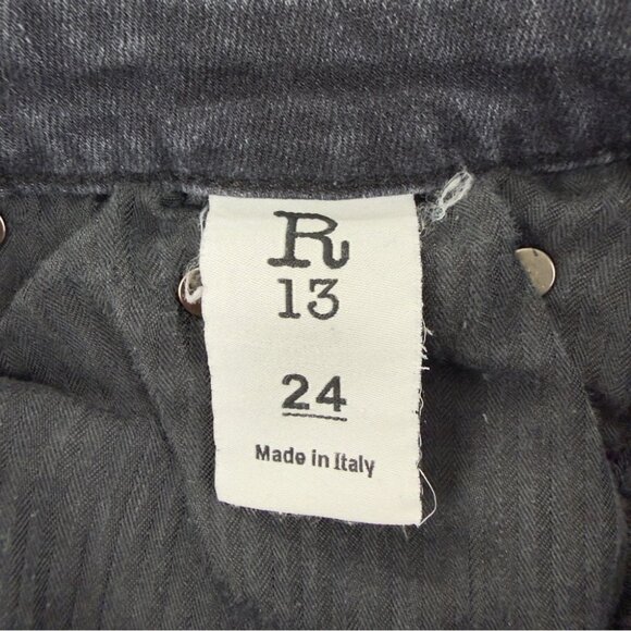 R13 Women's Size 24x25 Jenny Mid Rise w/ Double Shred Hems Black Denim Jeans - Picture 2 of 15